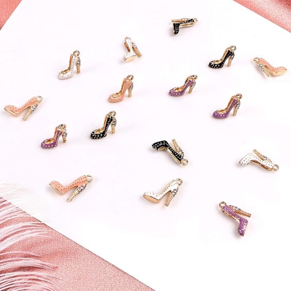 16 stk. Højhælede Vedhæng 4 Farver Emalje Mode Charms, Rhinestone Nøglering Halskæde Vedhæng til Kvinder Piger
