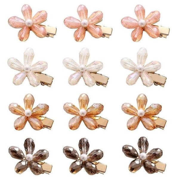 12 st Kristall Hårspännen Pärlor Alligator Hårnålar Små Mini Blomma Hårspännen för Kvinnor och Flickor Håraccessoarer