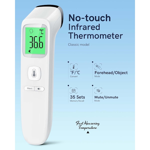 Beröringsfri panntermometer för vuxna, infraröd digital termometer för barn, exakt avläsning med LCD-display