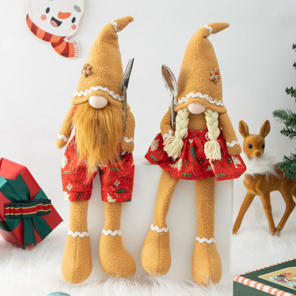 Juldekorationer par spetsig hatt pepparkaksgubbe långa ben docka ansiktslös docka Rudolph docka Women's