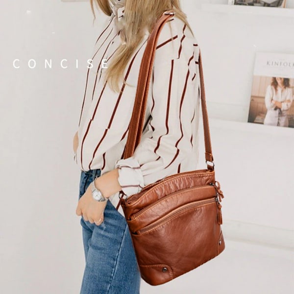 Högkvalitativ PU-läder dam crossbody väska lyx designer handväskor avslappnad multi-lager axelväska ny BROWN