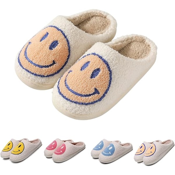 Smile Face Tøfler Innendørs Utendørs, Smile Happy Face Tøfler, Retro Tøfler for Kvinner Hus Myke Fluffy Tøfler. Light yellow