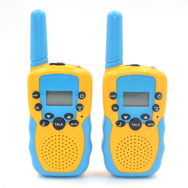 Walkie Talkies för barn, 3 kilometers räckvidd, set med 2 mini-sändare för utomhusbruk, lång batteritid Two yellow-blue