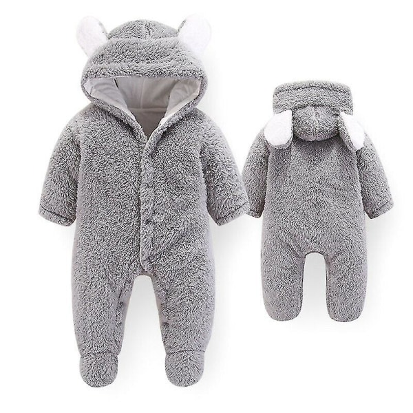Nyfödd pojkeflicka Baby Björn Hooded Romper Jumpsuit Outfit Kläder Outfits grey 3-6 Months