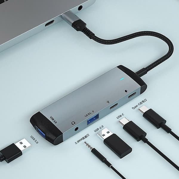 Høyhastighets USB 3.0 Data Hub Adapter Multi Type-c Hub Utvidelse 5