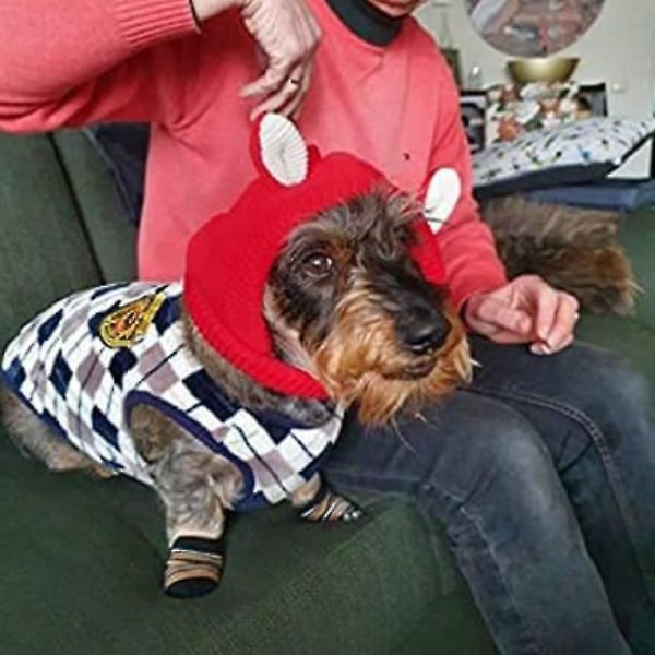 Hmwy-sällskapsdjur Hund Stickad mössa Kanin Öron Hat Head Cover Winter Warm Puppy Cap Kit Red