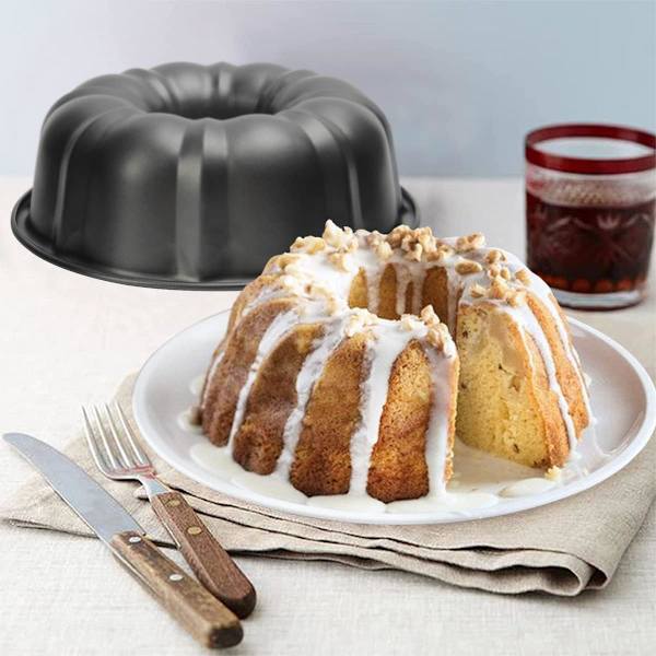 Pakke Bundt Kageform Nonstick - 25 cm Fluted Tube Kageforme til bagning, 12 kopper Kraftig Kulstofstål Tubeform Bageform. (Grå) grey