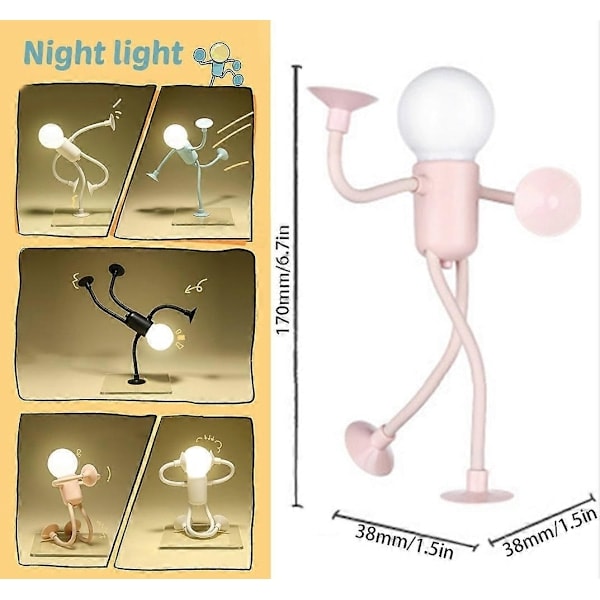 Söt Lampa i Form av Ljuspärla-Man för Barn - 2024 Utbytbar Form Ljuspärla-Man, Mini Bordslampa med Sugpropp - WELLNGS Blå Blue