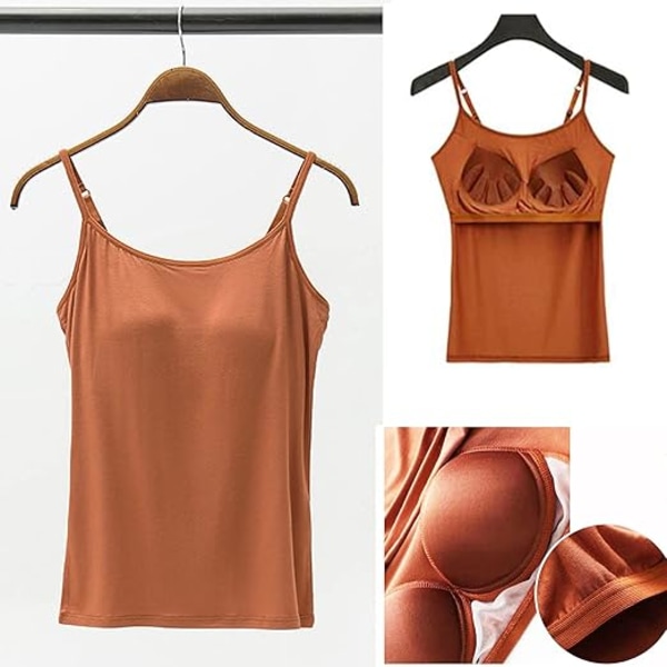 2-delt sæt med polstrede camisoletoppe til kvinder, størrelse L - Armygrøn camisole og karamelfarvet camisole, velegnet til foring eller brug alene Army Green and Caramel L
