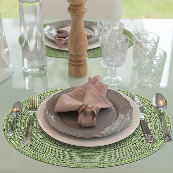 15\" Rund vävd bordsmatta, halkfri isolerande vävd bomulls bordsmatta, tvättbar (set om 6) Verde 6pc placemats and 6pc coasters