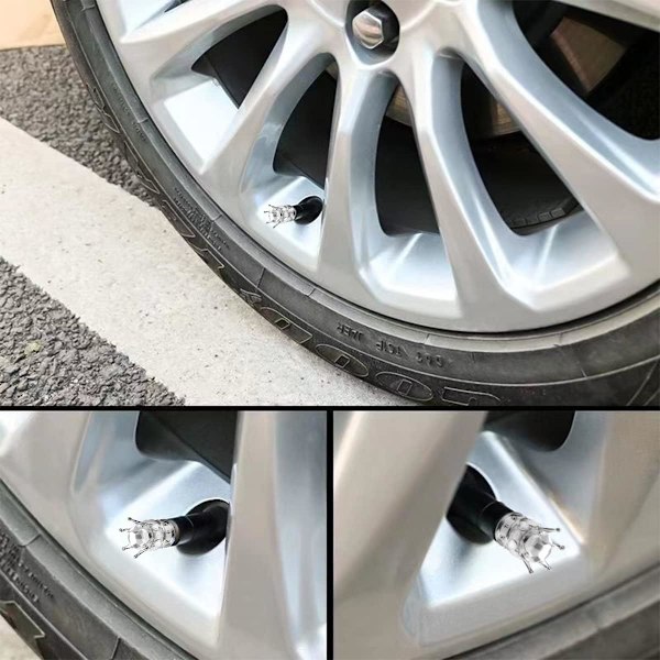 Dækventilhætter, 4 stk. Håndlavede Bling Rhinestone Bilventilhætter, Støvtætte Dækventilhætter Silver/Silver