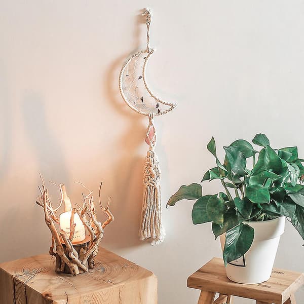 Måne Vævede Kvaster Drømmefanger Elegant Macrame Boho Vævet Stor