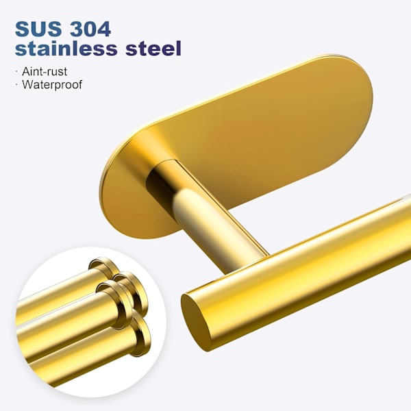 Toalettrullholder Selvklebende, SUS 304 Rustfritt Stål Veggmontert Toalettpapirholder for Bad, Toalett, Kjøkken - Ingen Boring Gold