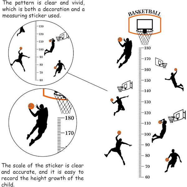 Basketboll Skytte Sport Höjd Tillväxt Diagram Väggdekal Set Självhäftande Höjdklistmärken För Sovrum, 90x30