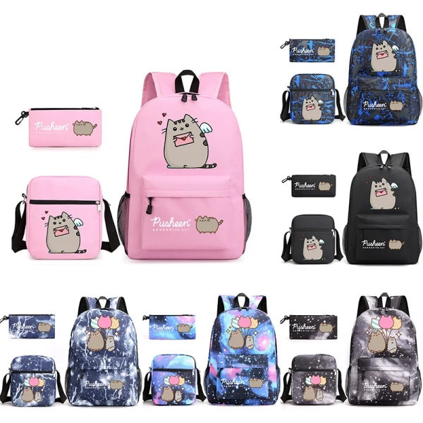 3 st Kawaii Pusheen katt-ryggsäckar tecknad Pusheen cosplay skolväskor pojkar flickor pennfodral lunchväska reseväska barn födelsedagspresent 11 11