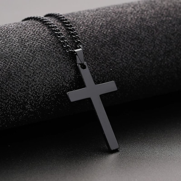 Rostfritt stål polerat fancy hummerstängning Religiös tro korshängande halsband Black