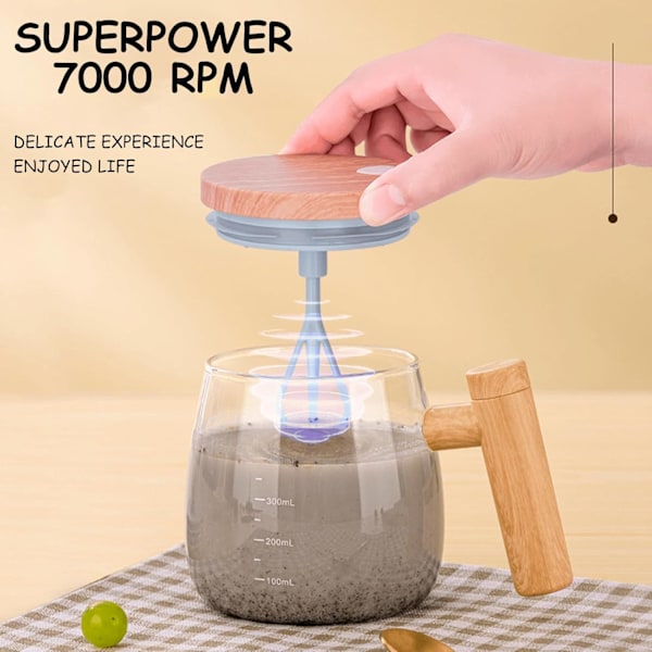 Itsesekoittuva muki, 400 ml sähköinen sekoituskulho kannella ja kahvalla, 7000 rpm nopea sähköinen sekoittava kahvimuki