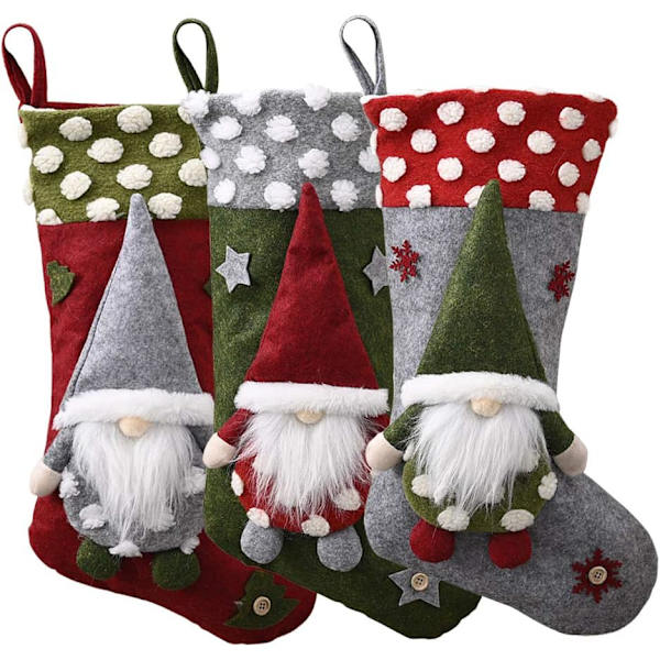 Julstrumpor Stora 3-pack, Klassisk Jultomte-strumpa för Vuxna & Barn, Godispåse Presentpåse för Träddekorationer Julpynt