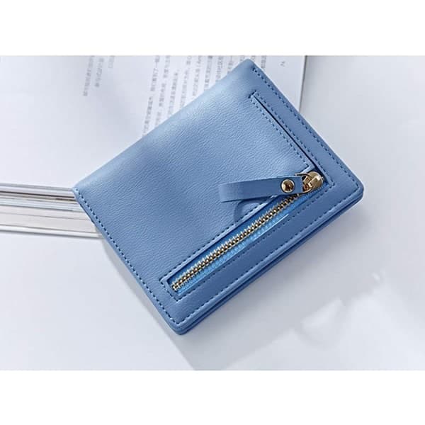 Dam plånböcker liten bifold läder ficka plånbok damer mini kort plånbok (blå)