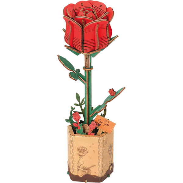 3D-pussel i trä med blombukettmodell för vuxna, eviga blommor, romantisk present till henne, kvinnor, mamma, jul/födelsedag/alla hjärtans dag (lila) Red rose