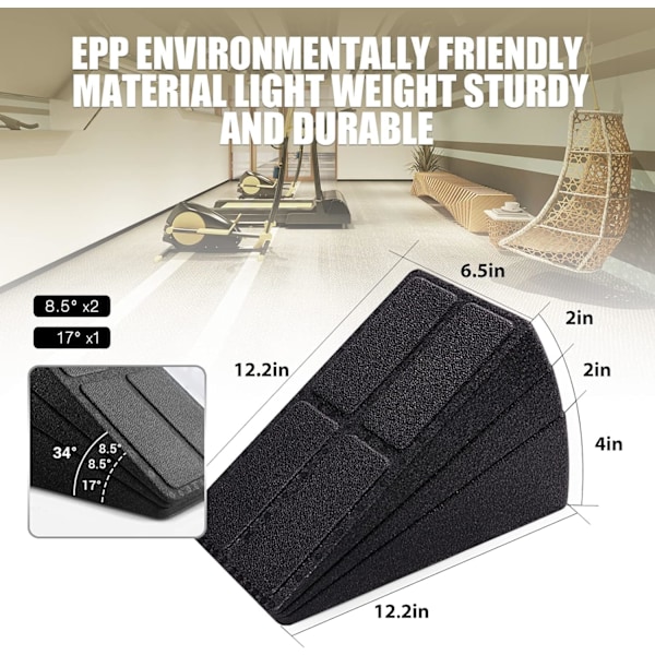 3 st Squat Wedge Block, 12 Bensträckare Fotkil Foam Snedbräda för Knäböj Vadhöjningsblock Yogakil Knän Över Tår Utrustning