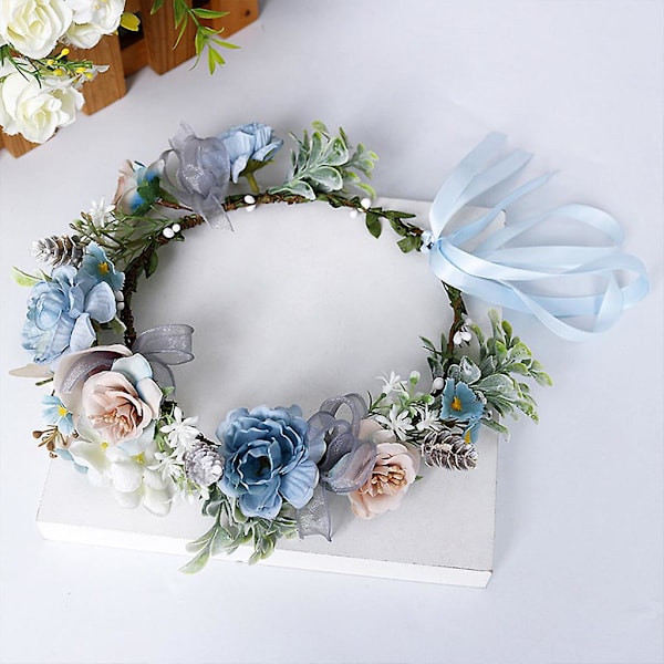 Bloomy Kvinnor Blå Blomsterkrans Hårkrans Löv Blomma Hårband