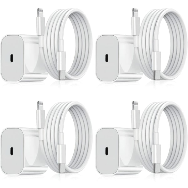 20W USB-C 2m kabel vit 4-pack