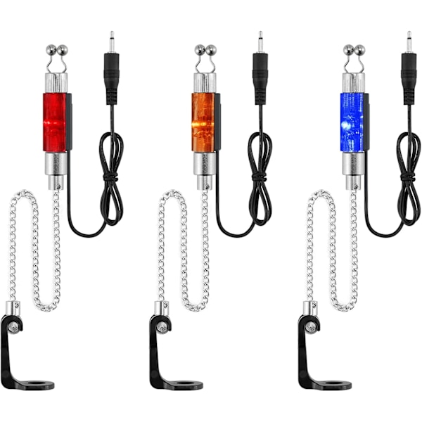 Bite Indicator Set 3 Bobbins Carp Fiske Bärbara LED-upplysta Bite Alarm med 2,5 mm Jack-kontakt