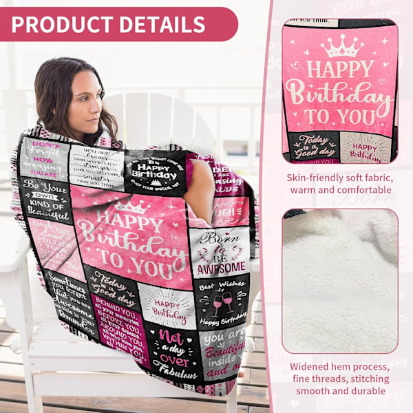 ®RisingFF Rosa Flanellpledd, 150cm x 130cm, Unik Søm og Design, Bursdagsgave til Kvinner