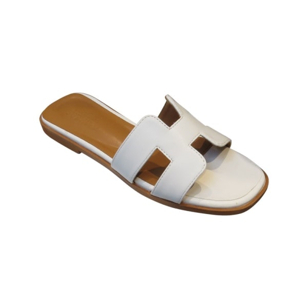 H Svart Brun Vit Beige Guld Damsandaler Platt Bekväma Damtofflor Mode Platt Sandaler för Kvinnor Sommar vit 42 white 42