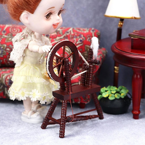 Miniatyr Spinnrocka Modell Dockhus Dekor Barn DIY Leksak