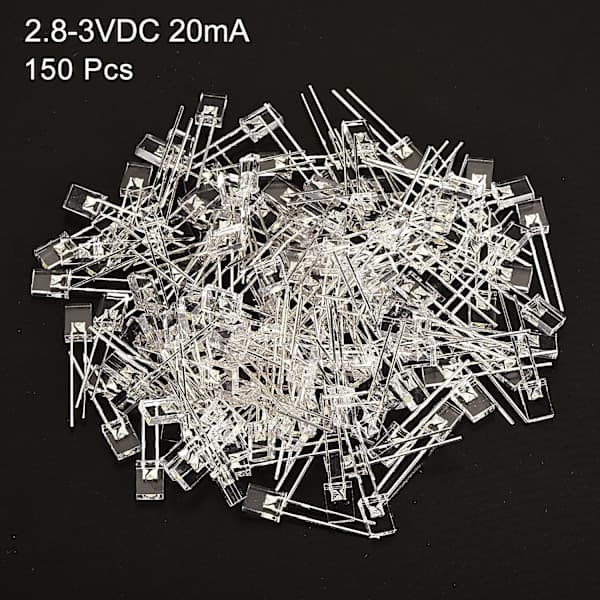2x5x7mm x LED-lampa, 150st Rektangulär Klar LED för Elektronisk Komponentindikator, Vit