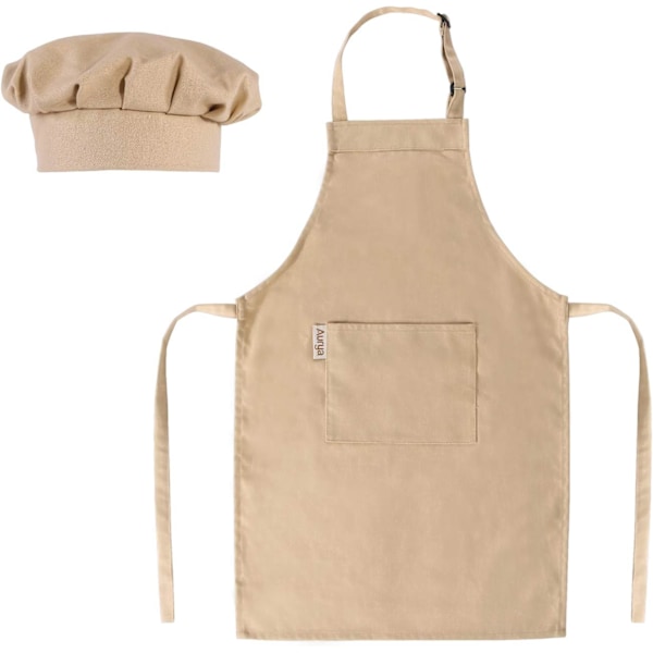 Forkle og kokkehattsett for barn - Justerbart barneforkle for gutter og jenter til matlaging og baking - off-white