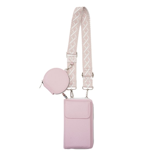 Dame PU Lær Liten Crossbody Veske Mobiltelefonlomme Lommebok Kortholder Messenger Lommebok pink