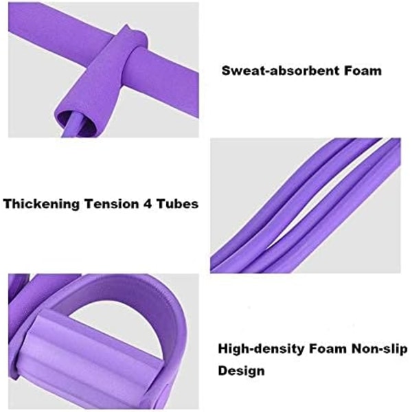 Joustava putkijännitysköysi polkimella, vastuskuminauha, elastinen vatsalihasliike, vetokuminauha kahvalla, kuntoiluväline, jooga vartalon muotoilija Pink 4 Tube