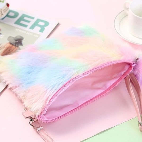 Plyschväska Axelväska Halsband armband Födelsedagspresent Justerbar axelrem Crossbody-väska Regnbåge rainbow