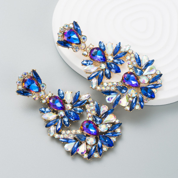 Strass örhängen Kristall Vintage Art Deco Blomma Lång Ljuskrona Drop örhängen för kvinnor Blue