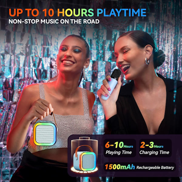 Karaokelaite lapsille ja aikuisille, kannettava Bluetooth mini karaokemikrofoni laulukaiutin 2 mikrofonilla ja valolla, lelut Blue