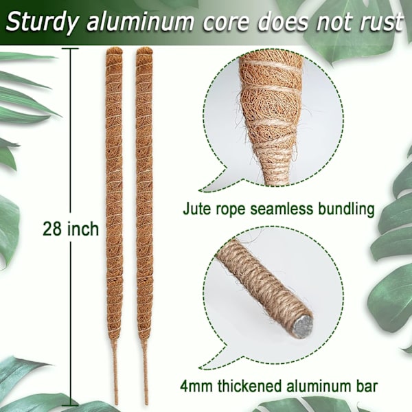 2-pack mosspinnar, 25 tum böjbar mosspinnar för växter Monstera, mosspinnar för klätterväxter inomhus