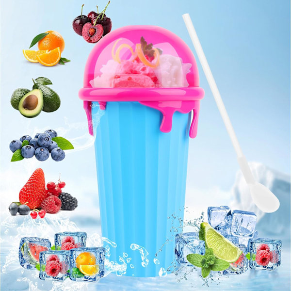 Slushy Maker -muki, DIY Purista Jäämuki 500 ml, 2 in 1 Pilli ja Lusikka, Maaginen Jäädytysmuki Jäämuki Jäädytettyjen Hedelmäsmoothieiden ja Pirtelöiden Valmistukseen