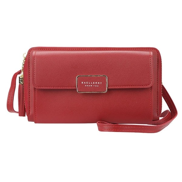 Dam PU Läder Clutch Lång Plånbok Korthållare Telefonväska Handväska Magenta Magenta