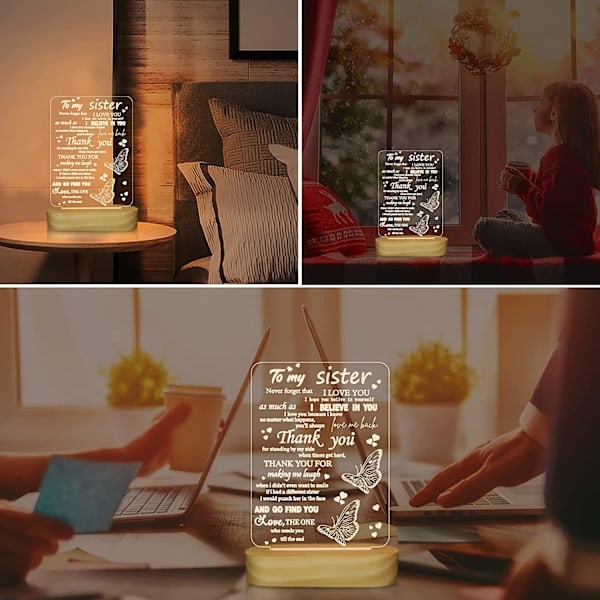 Present till systrar, 3D Nattlampa Jag Älskar Dig Syster LED Illusion Bordslampa för Tjej