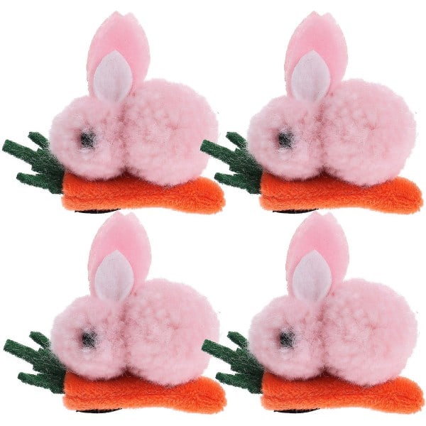 4-pack söt kaninmönstrad hårklämma dekoration kanin pannband plysch påskhare hårklämma dekoration (8X6.5cm, rosa)