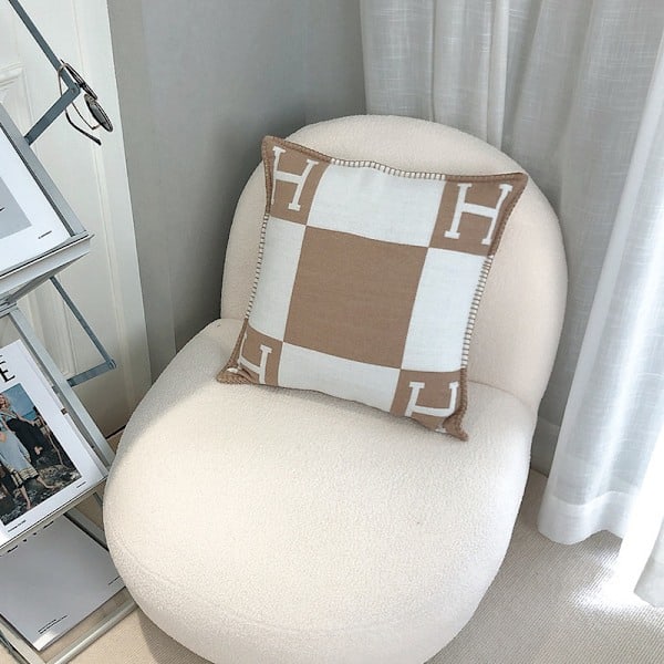 45x45 cm Bokstav H Ull Kasjmir Putetrekk - Khaki for Køyeseng, Sofa og Fly Khaki