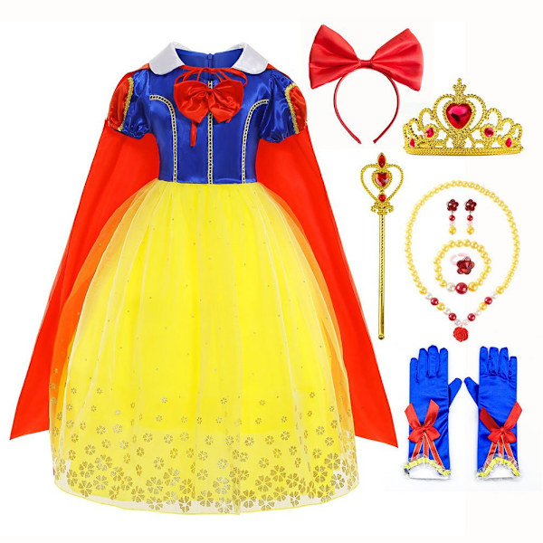 Prinsessdräkt för barn, Snövit-dräkt för flickor, perfekt för födelsedagar, Halloween och spöken 1 120cm