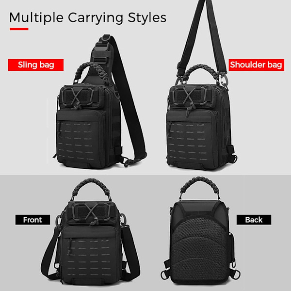 Fiske Sling Bag Fiskeutrustning Förvaringsväska Verktygsväska för Fiske Vandring Jakt Camping black