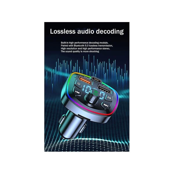 Bil Bluetooth FM-sender Bil Bluetooth Mp3-afspiller Dobbelt USB-biloplader med EQ-atmosfærelys