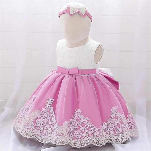 Baby Bow Tie Flickor Festklänning Bröllop Brudtärna Klänningar Prinsessan Asq1911xz Rose Pink 60cm-Kids Height