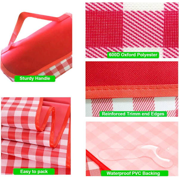 Picnic Tæpper, 200 x 200 cm Vandtæt Picnic Tæppe Foldbart Udendørs Strandtæppe (rød) red
