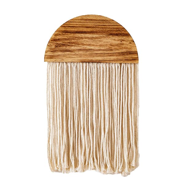 Makramé Veggdekorasjon Bohemsk Halvsirkel Trebrett Ornament